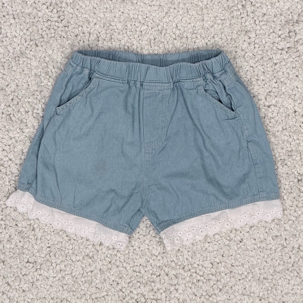 Girls cotton chambray shorts with scalloped hem